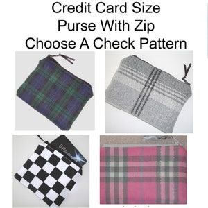 Purse With Zip Coin Credit Card Size Zipped Check Plaid Tartan Black Watch Grey Pink and White Purses Choose Pattern Ska