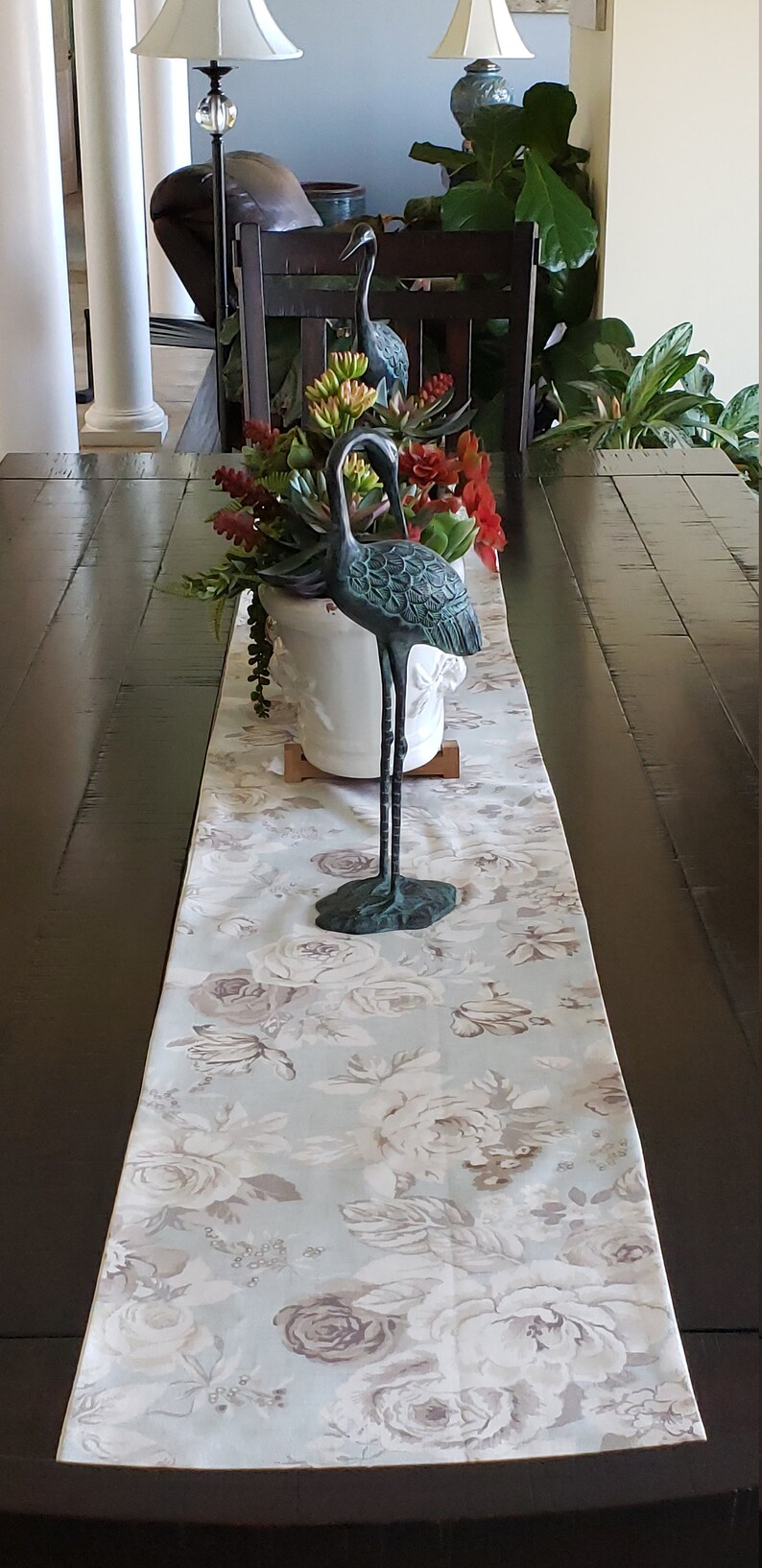 48 Table Runner 120cm Beige Taupe Brown Roses Flowers Etsy