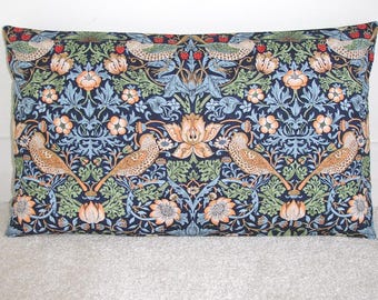 Cushion Cover William Morris Strawberry Thief Oblong 20" 16" x 12" Bolster Navy Blue Red Green Bird Pillow Case Sham Pillowcase 12x20 12x16