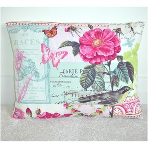 Pillow Cover Postcard Bird Butterfly Flower Oblong Bolster Cushion Case 12x16 Sham Slip Carte Paris 16x12