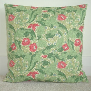 William Morris Batchelors Button Green Pink Cushion Cover 16&quot; Vintage Sanderson Fabric Bolster Pillow Case Sham Arts and Crafts Pillowcase