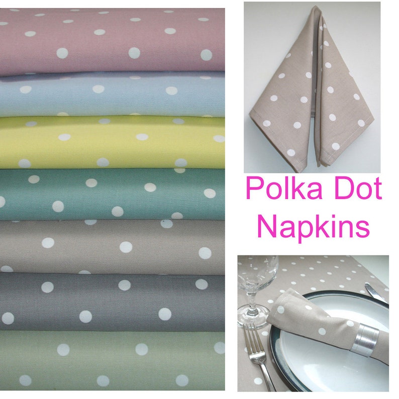 Napkins Polka Dot Dots Spots White Spotted Serviettes Yellow Grey Blue Duck Egg Pink Sage Green Beige Brown Single Napkin Set Table Linens image 1