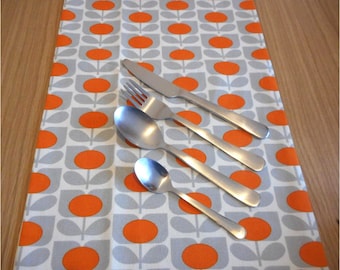 Orange and Grey Table Runner Dining Gray 4ft Linear Stem Leaves 48" Retro Modern MCM Overlay 120cm