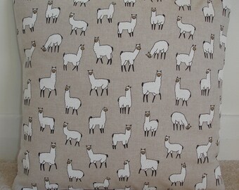 Llama Cushion Cover Pillow Sham Llamas Alpaca Black and White Linen Beige Slip Pillowcase Alpacas 16x16 18x18 20x20 16" 18" 20" 24" 26"