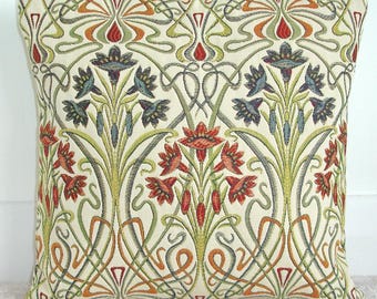 Art Deco Pillow Cover 16" Square Tiffany Red Blue Green and Gold Cushion Sham Mackintosh Art Nouveau 16x16 1920s Art Deco Style