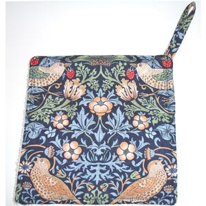 Strawberry Thief Pot Holder Kitchen Pad Grab Mat Potholder William Morris Birds Flowers Blue Red and Green Arts and Crafts Movement