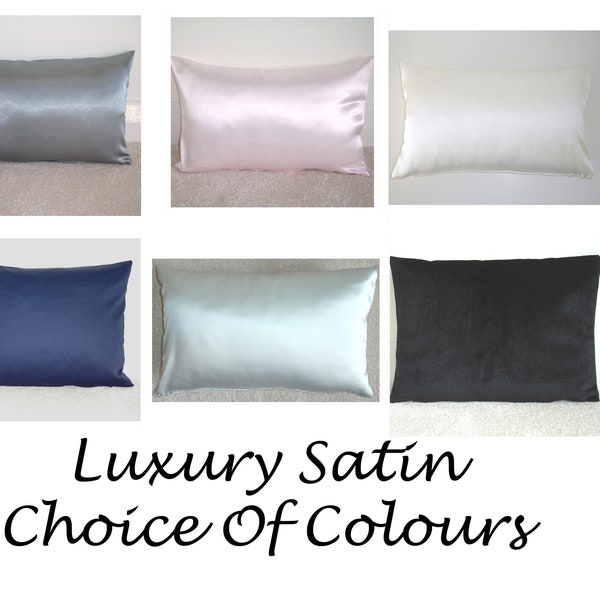 Satin Travel Pillow Cover Tempur SMALL 10x16 Case Luxury Hair and Skin Softness Sham Pillowcase Pink Black White Grey Navy Blue