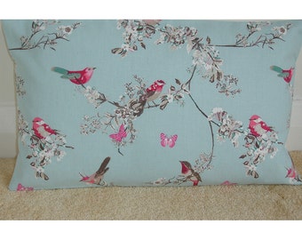Pillow Cover Butterflies and Birds Oblong Cushion Case Pink Duck Egg Blue 12x20 Sham Slip Pillowcase 20"x12" Beautiful Bird 20x12