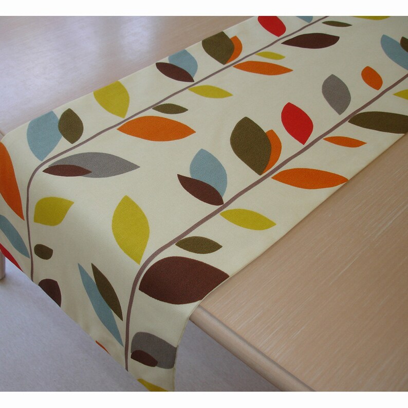 96 Table Runner 240cm Retro Red Blue Orange Brown Mustard Green Stem Leaves 8ft Long Dining Table Runner