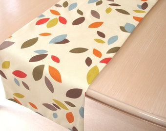 Table Runner Orange Red Blue Green Brown Multicoloured Leaves 3ft 4ft 5ft 6ft 36" 48" 60" 72"  Modern Cotton Leaf Pattern