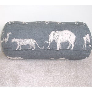 18&quot; Bolster Pillow Cover Elephant Giraffe Lion Tiger Monkey Camel Neck Roll Cylinder Throw Cushion Sham Case Grey 8x18 Safari Animals Gray