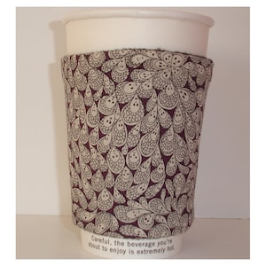 Cup Cozy Liberty Cranford Fabric Grayson Perry Black Silver Grey Purple Tea Coffee Mug Cosy Sleeve Victorian Bonnet