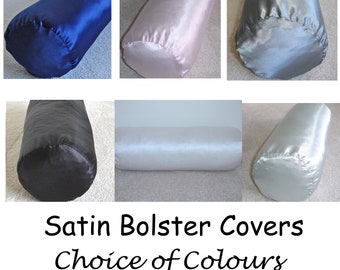 Satin Bolster Pillow Cover 16" 18" Neck Roll Cylinder Round Scatter Throw Cushion Sham Case Pink White Ivory Grey Navy Blue Black