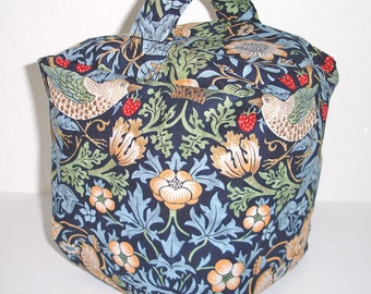 Strawberry Thief Door Stop William Morris Unfilled Cube Arts and Crafts Bird Navy Blue