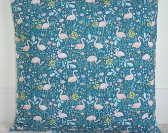 Pillow Cover 16x16 Flamingo Pink and Teal 16" Cushion Case Sham Slip Pillowcase Baby Girl's Nursery Playroom Blue Flamingoes