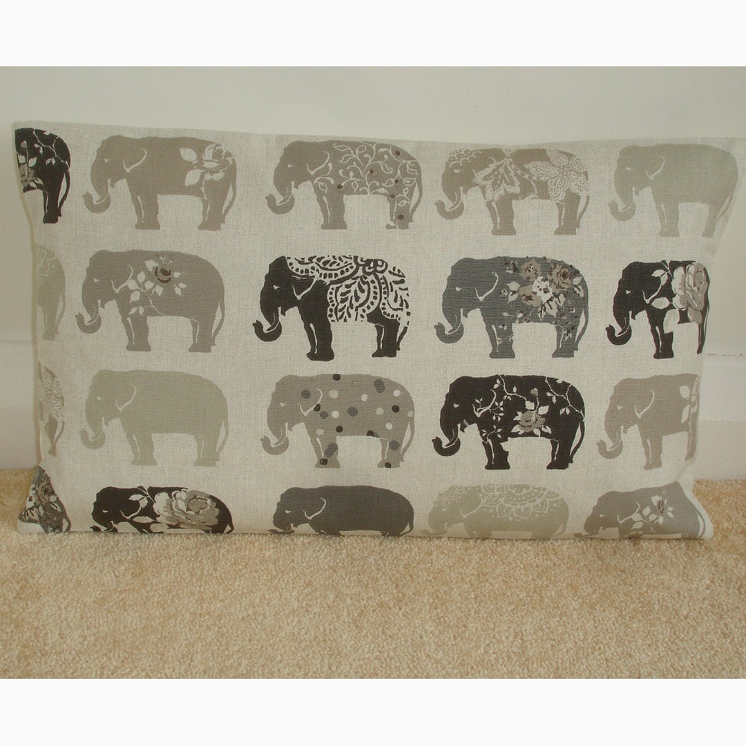 12x16 Oblong Bolster Pillow Cover Elephants Flowers Throw Grey Etsy