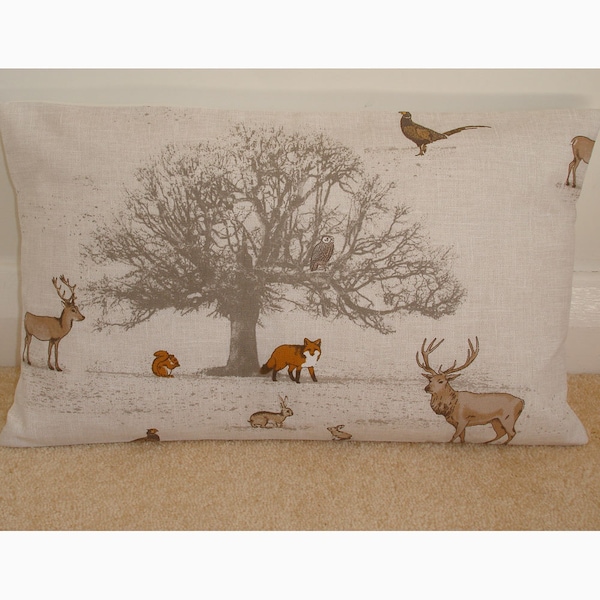 Oblong Pillow Cover 12x20 Stag Fox Owl With Zip Autumn Bolster Tree Wildlife Deer Rabbit Squirrel 20"x12" Cushion Sham Case Pillowcase