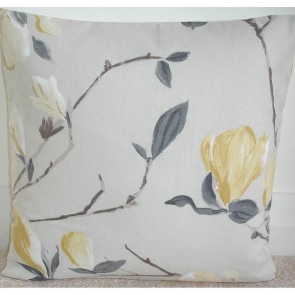 24x24 Magnolia Yellow and Grey Pillow Cover Flowers Leaves 24" Floral Decorative Throw Cushion Sham Slip Case Pillowcase Mustard Ochre Gray