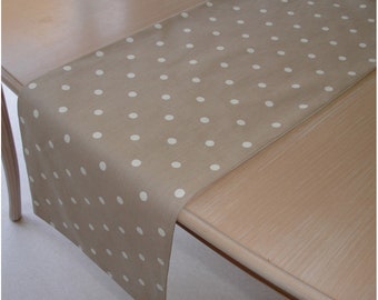 Table Runner Beige Brown and White Polka Dots Spots Dining Tableware 3ft 4ft 5ft 6ft 7ft 8ft 9ft 36" 48" 60" 72" 84" 96" 108"
