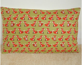 12x20 Bolster Lumbar Oblong Pillow Cover 20" x 12" Cushion Case Slip Sham Pillowcase Red Orange Foxes 20x12 Fox Woodland Animals Green