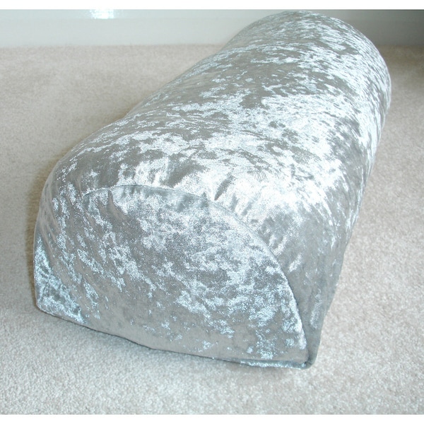 Half Moon Bolster Cover Crushed Velvet Silver Block Solid Colour 16" x 8" x 4" Back Knee Neck Leg Rest Support Pillow Sham Massage Grey 8x16