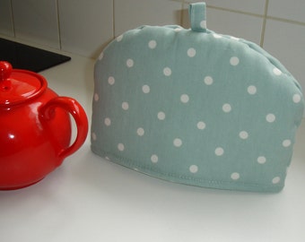 Tea Cosy Polka Dot Duck Egg and White Dots Spot Spots Dotty Cozy