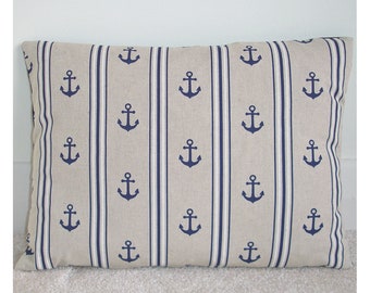 Anchor Pillow Cover with Stripes Zip 12x16 12x20 20x26 Navy Blue Anchors Cushion Case Sham Bolster Oblong Pillowcase 16x12 Nautical Maritime