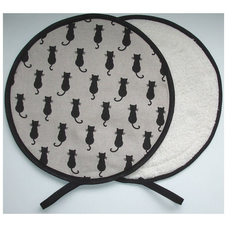 Aga Hob Lid Covers Black Cats Mat Pad Round Hotplate Hats With Loops Topper Surface Savers Cat Country Kitchen Cute image 5