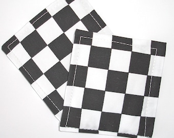 Ska 2 Tone Black and White Check Coasters Set of Two Reversible Cloth Pair of Coaster Mug Rug Mats Rugs Coventry Two Tone Monochrome