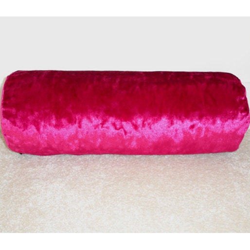 Hot Pink Fuchsia Crushed Velvet Cylinder Bolster Pillow Cover Etsy