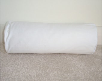 White Bolster Pillow Cylinder COVER ONLY All Sizes Round Ended End Cushion Sham Case 4&quot; 6&quot; 8&quot; 9&quot; 10&quot; 12&quot; Block Solid Color Colour Liner
