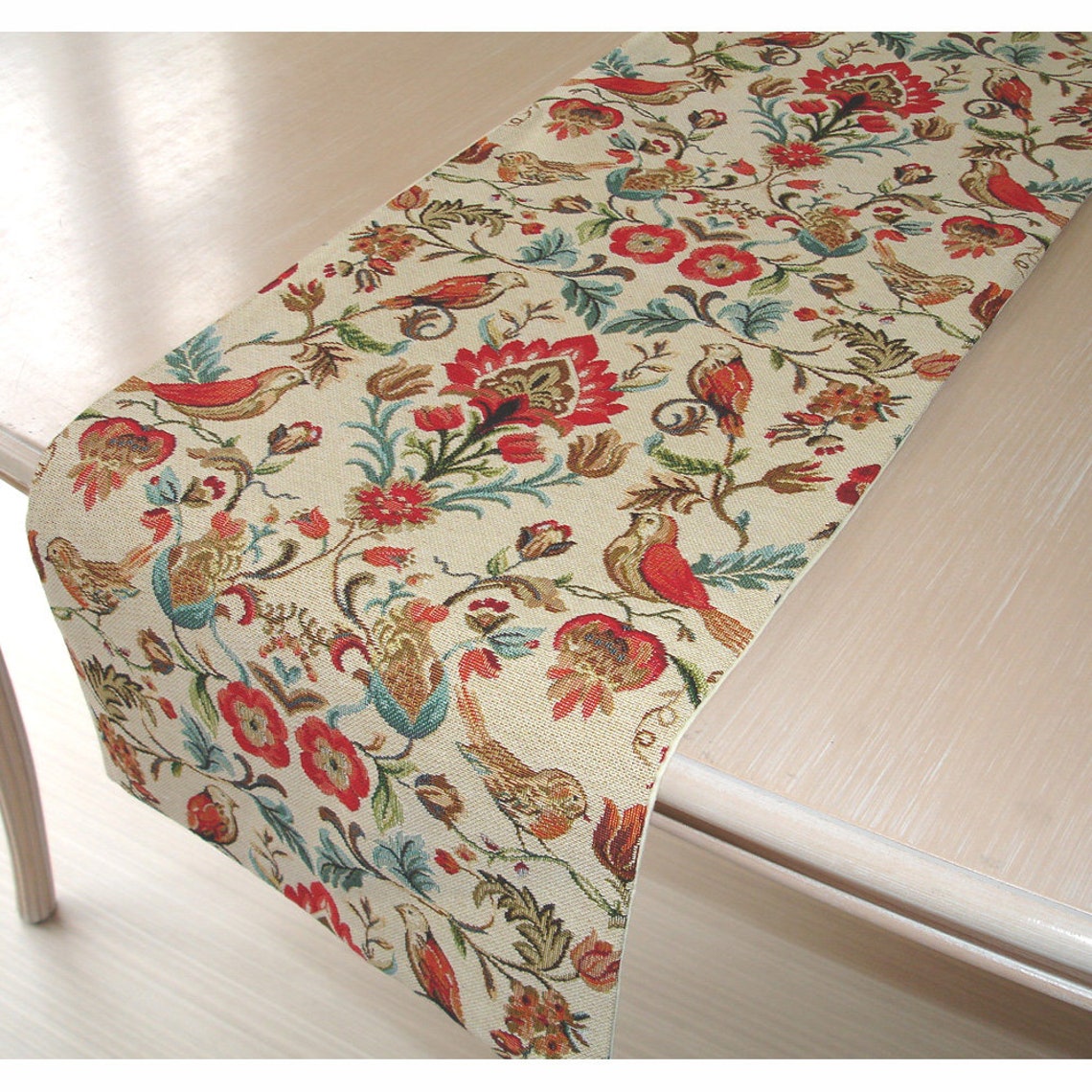 SMALL 36 Birds Tapestry Table Runner Bird and Flowers Etsy