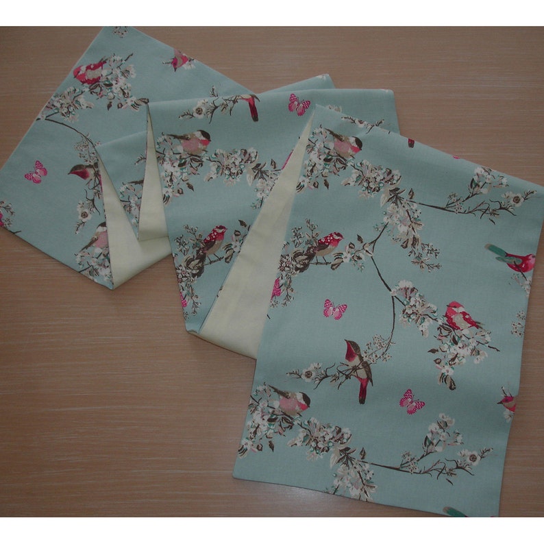 Coffee Table Runner 48 Pink Teal and Beige Birds Blossom Etsy