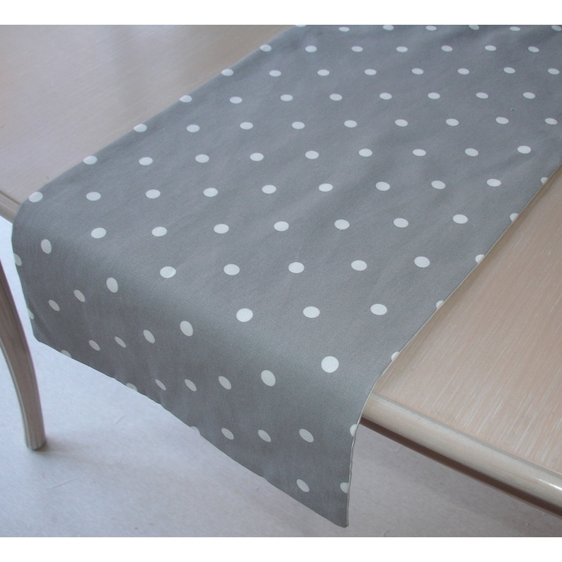 Table Runner 60 Grey With White Polka Dots 5ft Polkadot Etsy