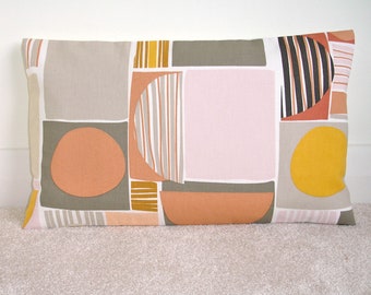 MCM Pillow Cover Pink Brown Orange Geometric Oblong 12x20 Cushion 1950's Retro Style Sham Slip Case Contemporary Mid-century 50's 1970s 70's