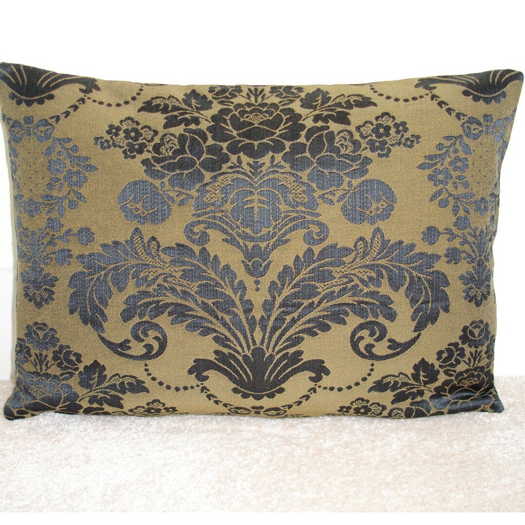 Damask Cushion Cover 12x20 Blue and Gold Pillow Sham Oblong Etsy