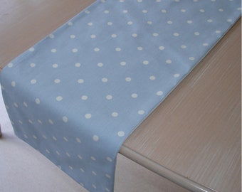 Table Runner Blue and White Polka Dots Spots Light Baby Blue Gray Dining Tableware 3ft 4ft 5ft 6ft 7ft 8ft 9ft 36" 48" 60" 72" 84" 96" 108"