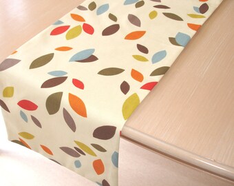 Table Runner Orange Red Blue Green Brown Multicoloured Stem Leaves 8ft 9ft 10ft 84" 96" 108" 2 3 Metre  Modern Cotton Washable