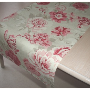 Pink Roses Table Runner 4ft Rose Floral Coffee Table Overlay 48&quot; Piano Sideboard Console Beige and Cream Cottagecore