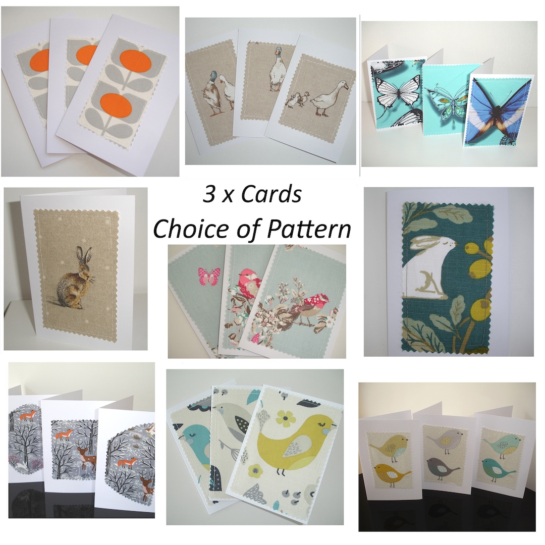 Notelets With Fox Pattern Cards Pack of 3 Notelets Blank Greetings Card X Three Rabbit Hare Bird ...