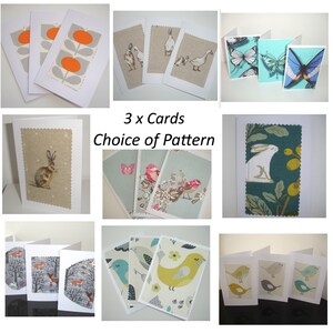 Cards Pack of 3 Notelets Blank Greetings Card x Three Rabbit Hare Bird Fox Stitched Applique Fabric Farm Ducks Orange Retro Flower Choice