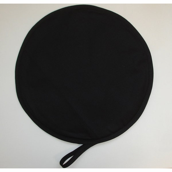 Black Aga Hob Lid Hotplate Mats Pads Round Hat Covers With Loop Topper Surface Saver Plain Solid Black Color Colour