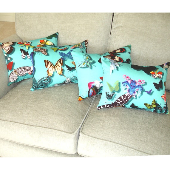 Butterfly Cushion Cover 16x16 Pillow Sham 16 Christian Lacroix Butterflies Velvet Back Accent Throw Turquoise Etsy Canada