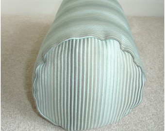 Duck Egg and Brown Bolster Pillow Cover 6x16 Cylinder Case Round Ended End Beige Cushion Sham Case Stripes Stripe Striped 16"x6" 16x6