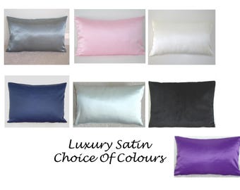 Satin Travel Pillow Cover Tempur SMALL 10x16 Case Luxury Hair and Skin Casper Nap Sham Pillowcase Pink Black White Grey Navy Blue Purple