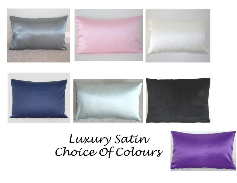 Satin Travel Pillow Cover Tempur SMALL 10x16 Case Luxury Hair and Skin Casper Nap Sham Pillowcase Pink Black White Grey Navy Blue Purple image 1