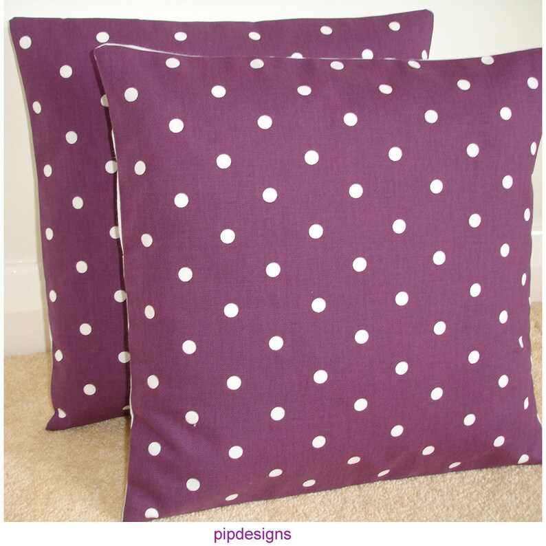 16x16 Purple Throw Pillow Cover Purple With White Polka Dots Etsy
