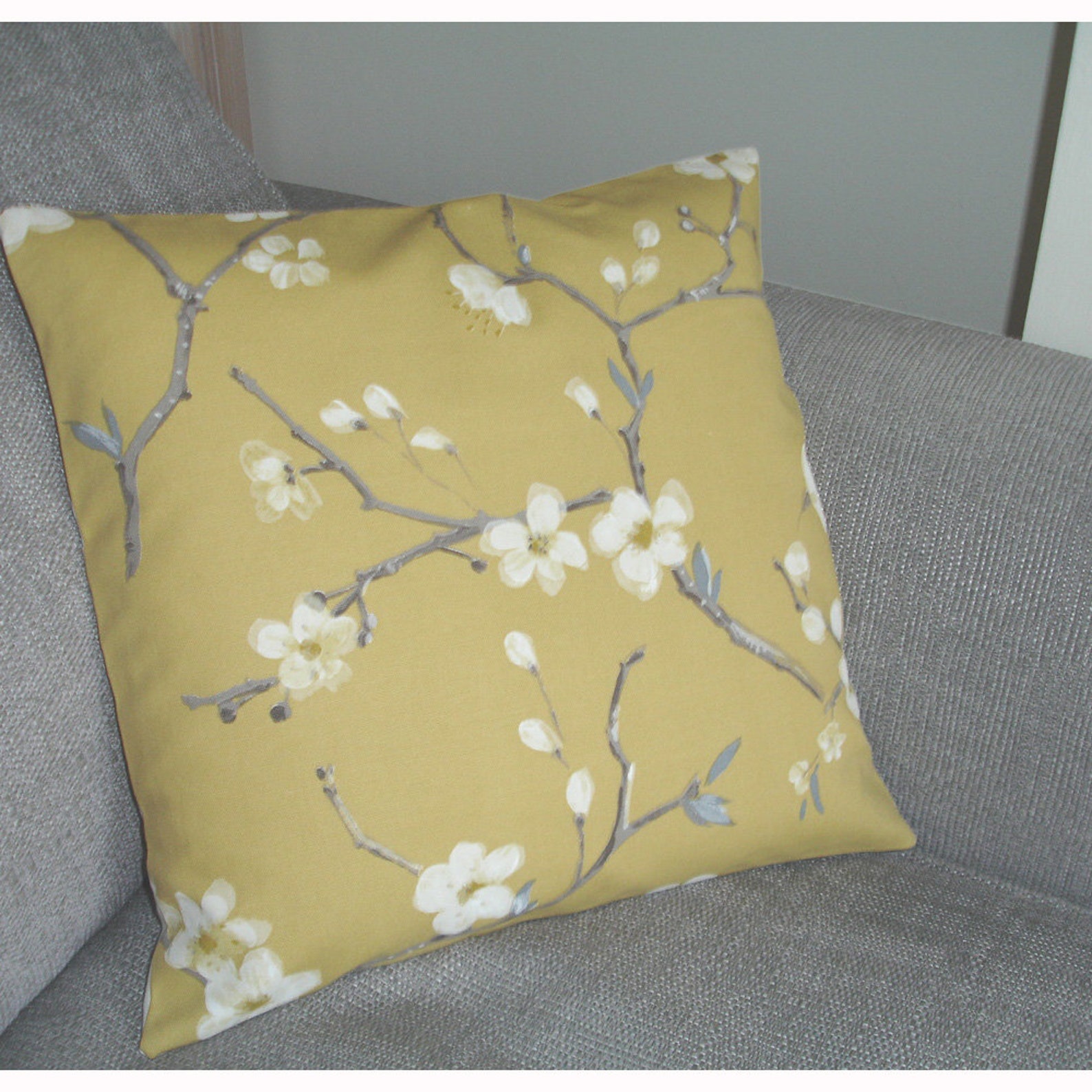 18x18 Pillow Cover Japandi Yellow Ochre Floral 18 Etsy
