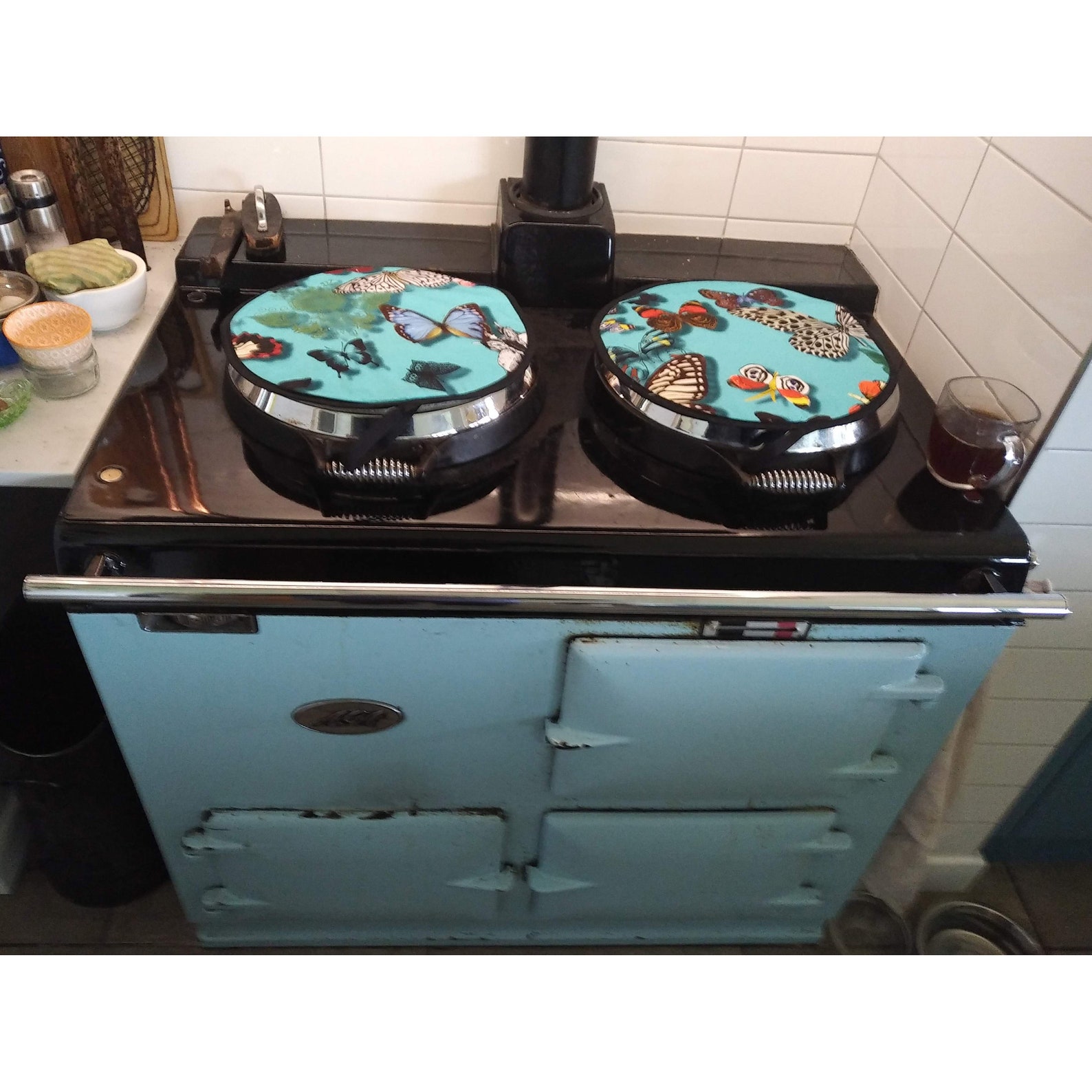 Set of 2 Aga Hob Lid Covers Mats Pads Round Range Oven Etsy