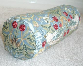 William Morris Cylinder Bolster Pillow Cover Strawberry Thief Light Blue Vellum / Slate Bird Neckroll 16"x6" Round End Cushion Sham Case